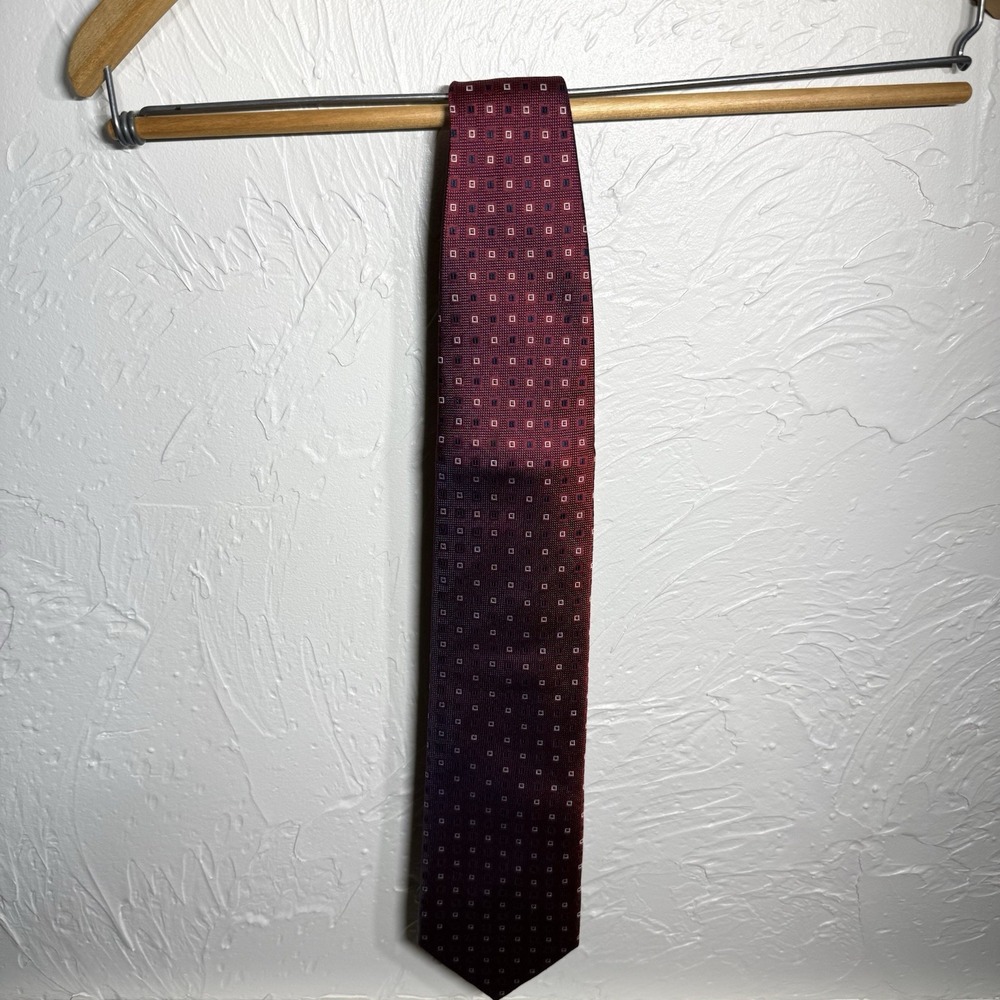 Bruno Piattelli Men's 100% Silk Tie Classic Length‎ Red W/blue& White Squares - Picture 5 of 11